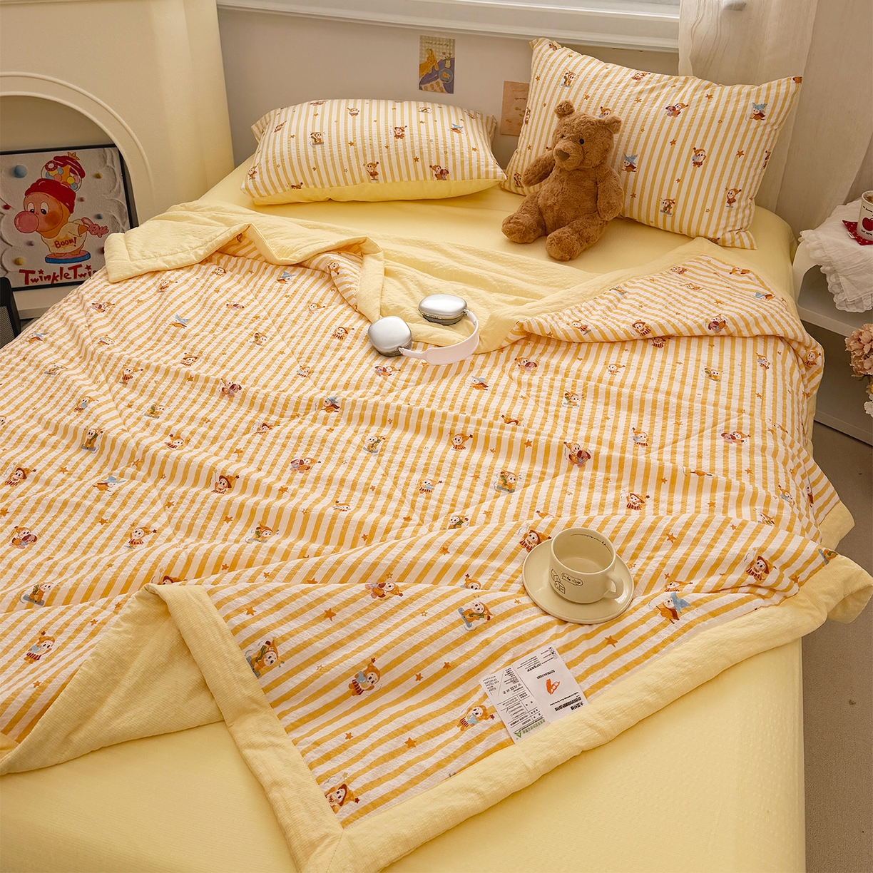 91家纺网 家纺一手货源 找家纺 娜朵家纺 2026新款A类泡芙双层纱大豆夏被夏凉被空调被四件套 星梦园