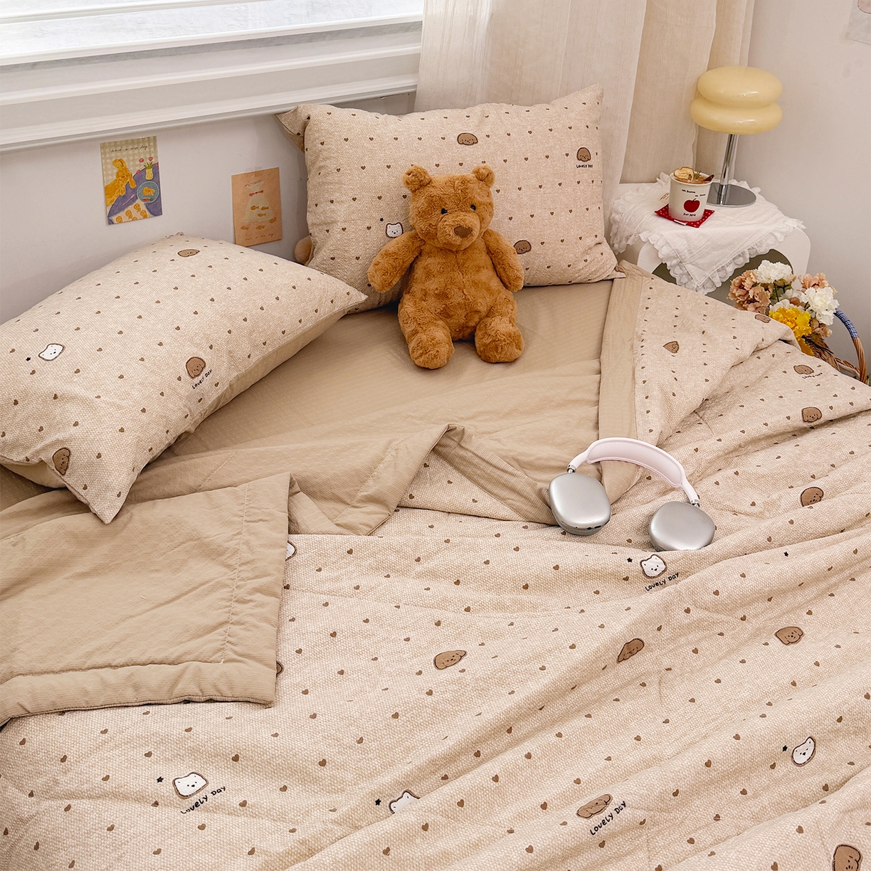 91家纺网 家纺一手货源 找家纺 娜朵家纺 2026新款A类泡芙双层纱大豆夏被夏凉被空调被四件套 饼干小狗