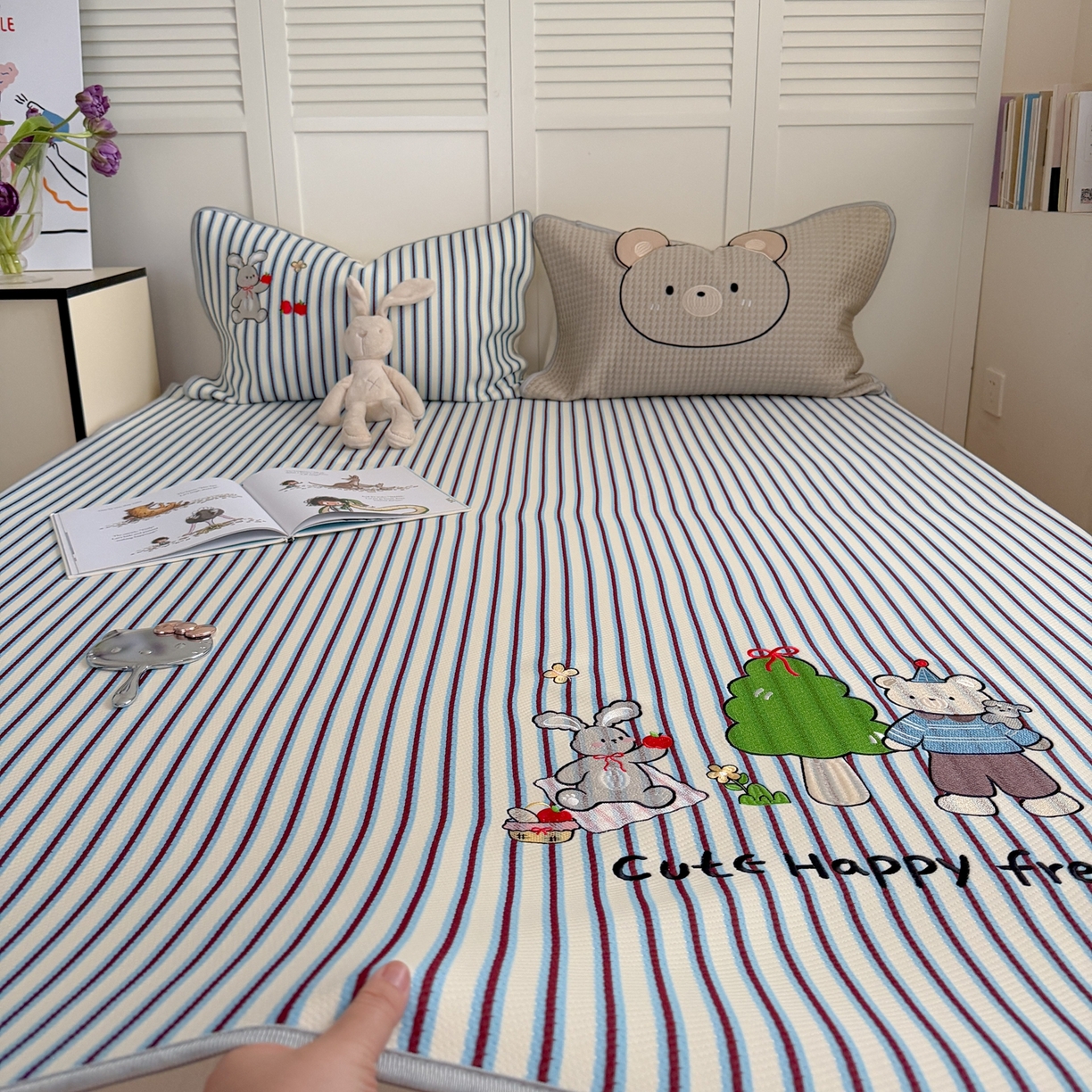 91家纺网 家纺一手货源 找家纺 柚子YOUTH 2026新款冰豆豆中分子PE凉席席子异形枕 森林小熊床席-绑带款