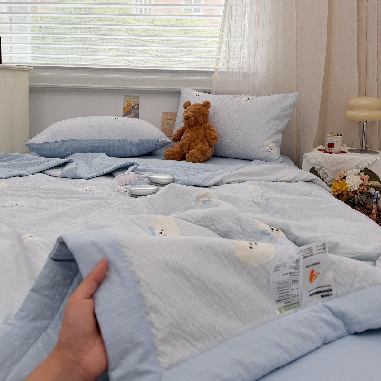 91家纺网 家纺一手货源 找家纺 娜朵家纺 2026新款A类泡芙双层纱大豆夏被夏凉被空调被四件套 绵绵狗