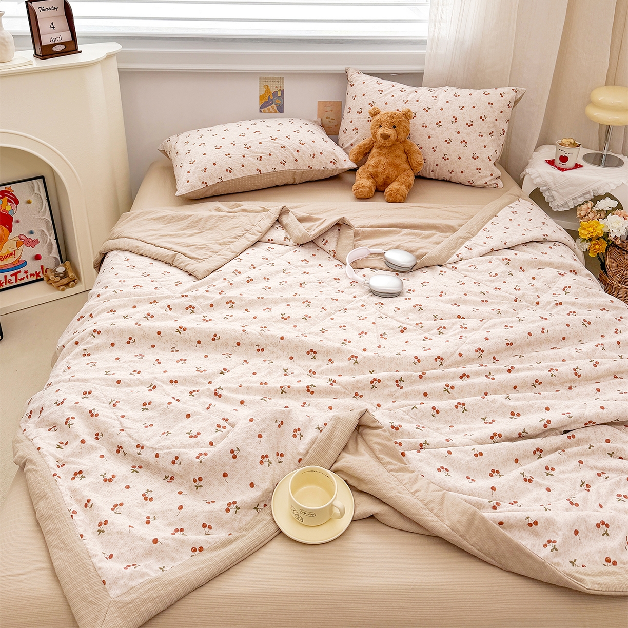 91家纺网 家纺一手货源 找家纺 娜朵家纺 2026新款A类泡芙双层纱大豆夏被夏凉被空调被四件套 田园逸趣