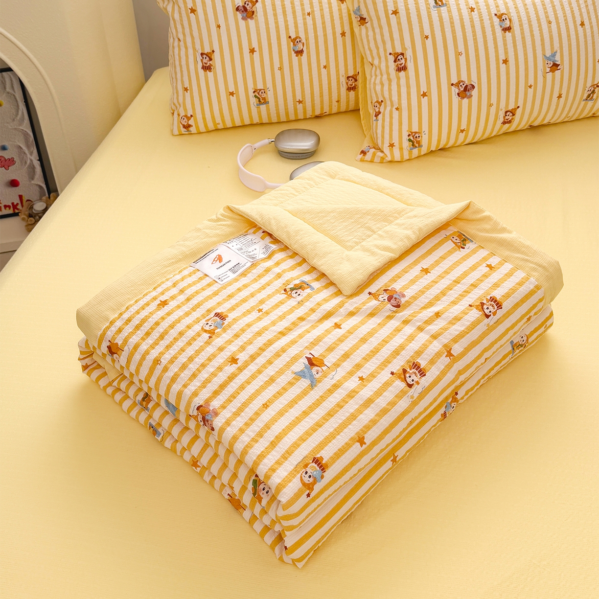 91家纺网 家纺一手货源 找家纺 娜朵家纺 2026新款A类泡芙双层纱大豆夏被夏凉被空调被四件套 星梦园