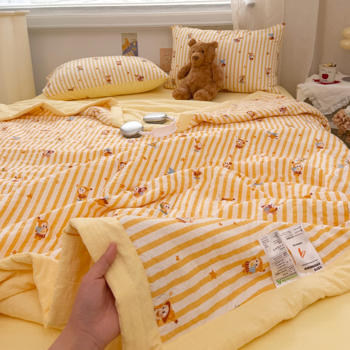 91家纺网 家纺一手货源 找家纺 娜朵家纺 2026新款A类泡芙双层纱大豆夏被夏凉被空调被四件套 星梦园