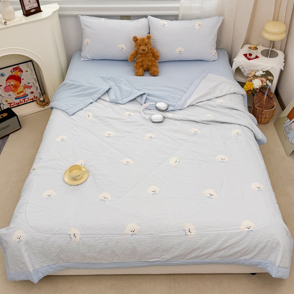 91家纺网 家纺一手货源 找家纺 娜朵家纺 2026新款A类泡芙双层纱大豆夏被夏凉被空调被四件套 绵绵狗