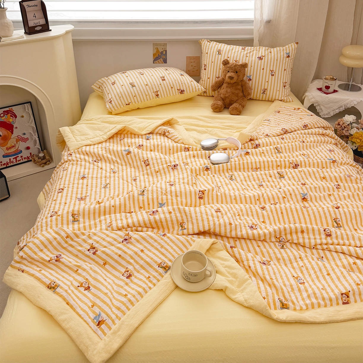 91家纺网 家纺一手货源 找家纺 娜朵家纺 2026新款A类泡芙双层纱大豆夏被夏凉被空调被四件套 星梦园