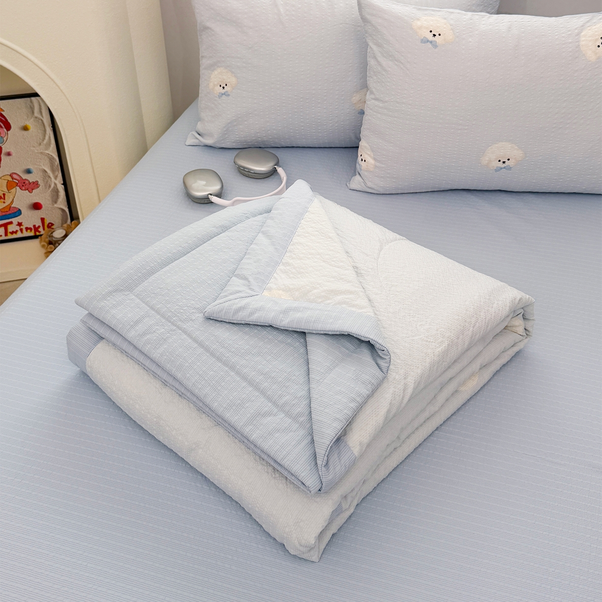 娜朵家纺 2026新款A类泡芙双层纱大豆夏被夏凉被空调被四件套 绵绵狗