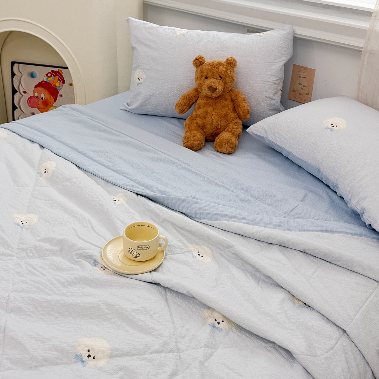 91家纺网 家纺一手货源 找家纺 娜朵家纺 2026新款A类泡芙双层纱大豆夏被夏凉被空调被四件套 绵绵狗