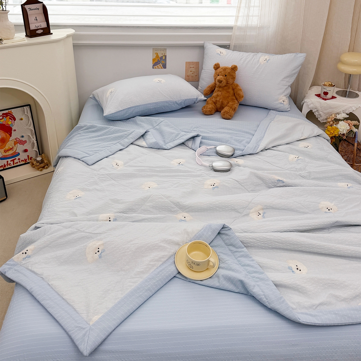 91家纺网 家纺一手货源 找家纺 娜朵家纺 2026新款A类泡芙双层纱大豆夏被夏凉被空调被四件套 绵绵狗