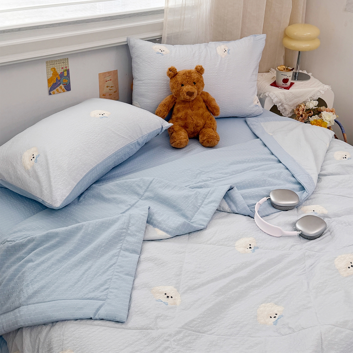 91家纺网 家纺一手货源 找家纺 娜朵家纺 2026新款A类泡芙双层纱大豆夏被夏凉被空调被四件套 绵绵狗