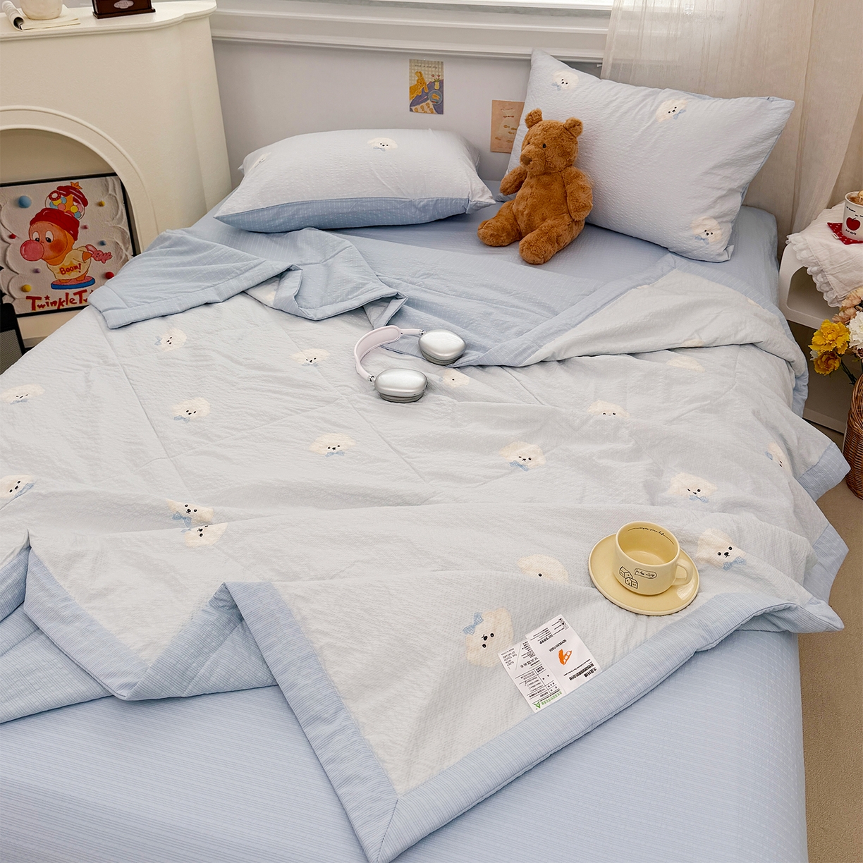 91家纺网 家纺一手货源 找家纺 娜朵家纺 2026新款A类泡芙双层纱大豆夏被夏凉被空调被四件套 绵绵狗