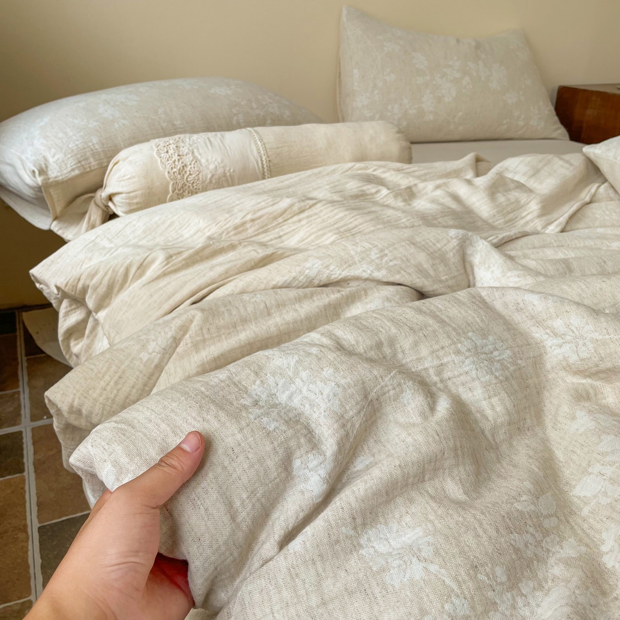 91家纺网 家纺一手货源 找家纺 梵克保罗 2026新款精选天然棉麻提花四件套 暗香