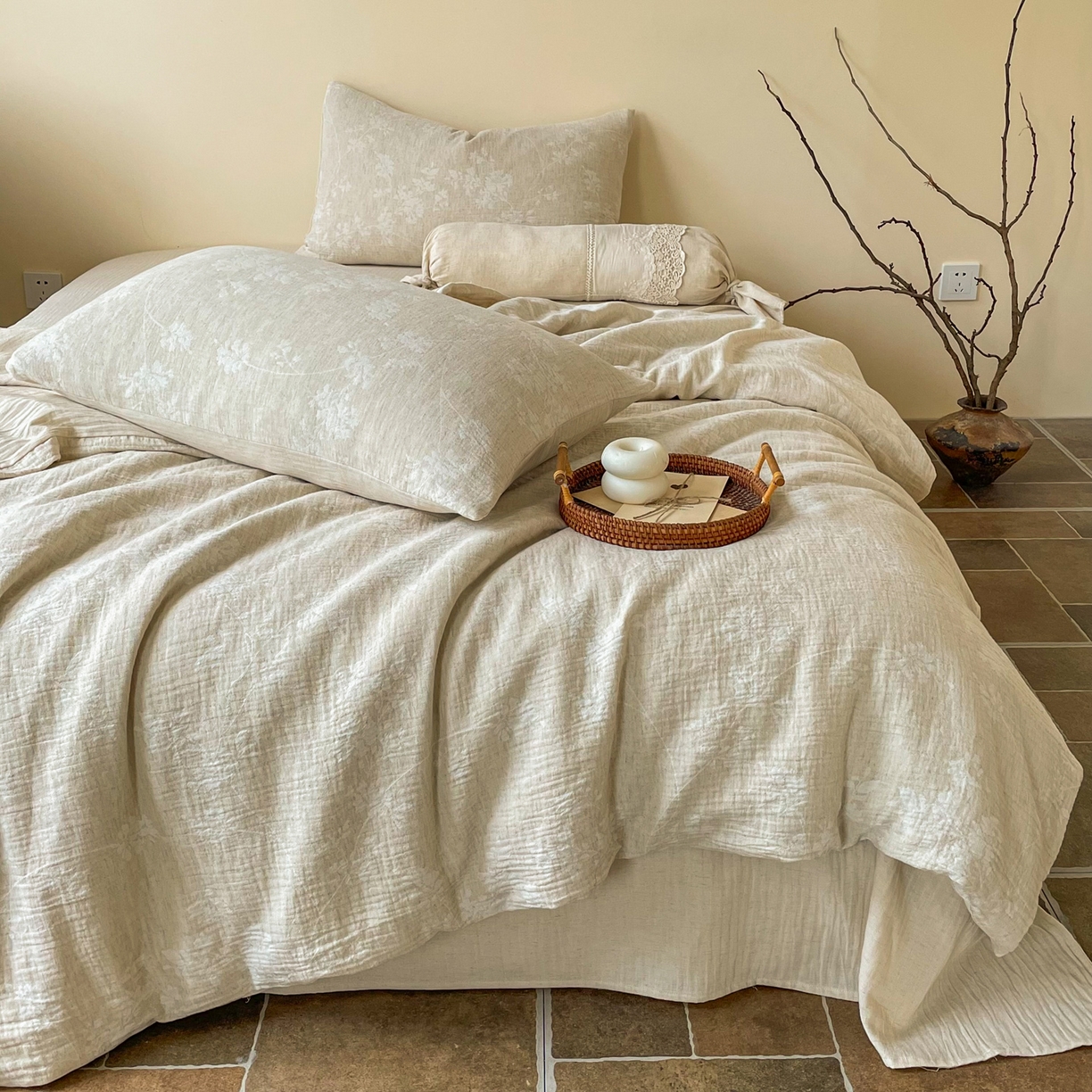 91家纺网 家纺一手货源 找家纺 梵克保罗 2026新款精选天然棉麻提花四件套 暗香