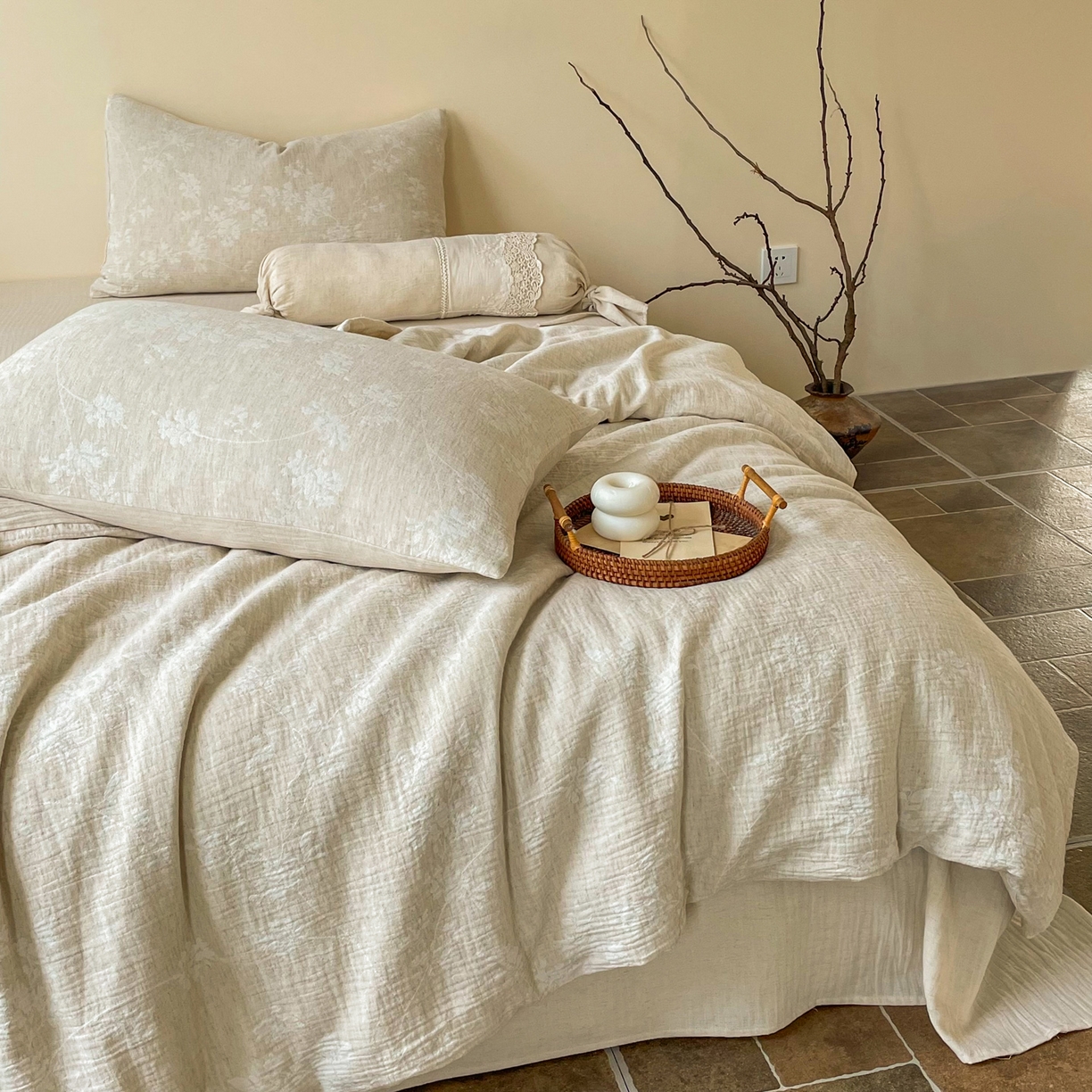 91家纺网 家纺一手货源 找家纺 梵克保罗 2026新款精选天然棉麻提花四件套 暗香