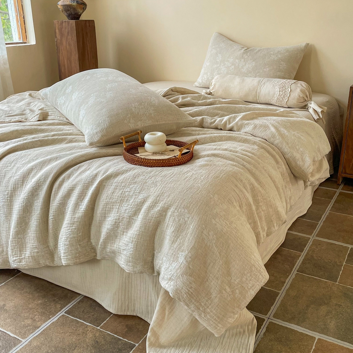 91家纺网 家纺一手货源 找家纺 梵克保罗 2026新款精选天然棉麻提花四件套 暗香