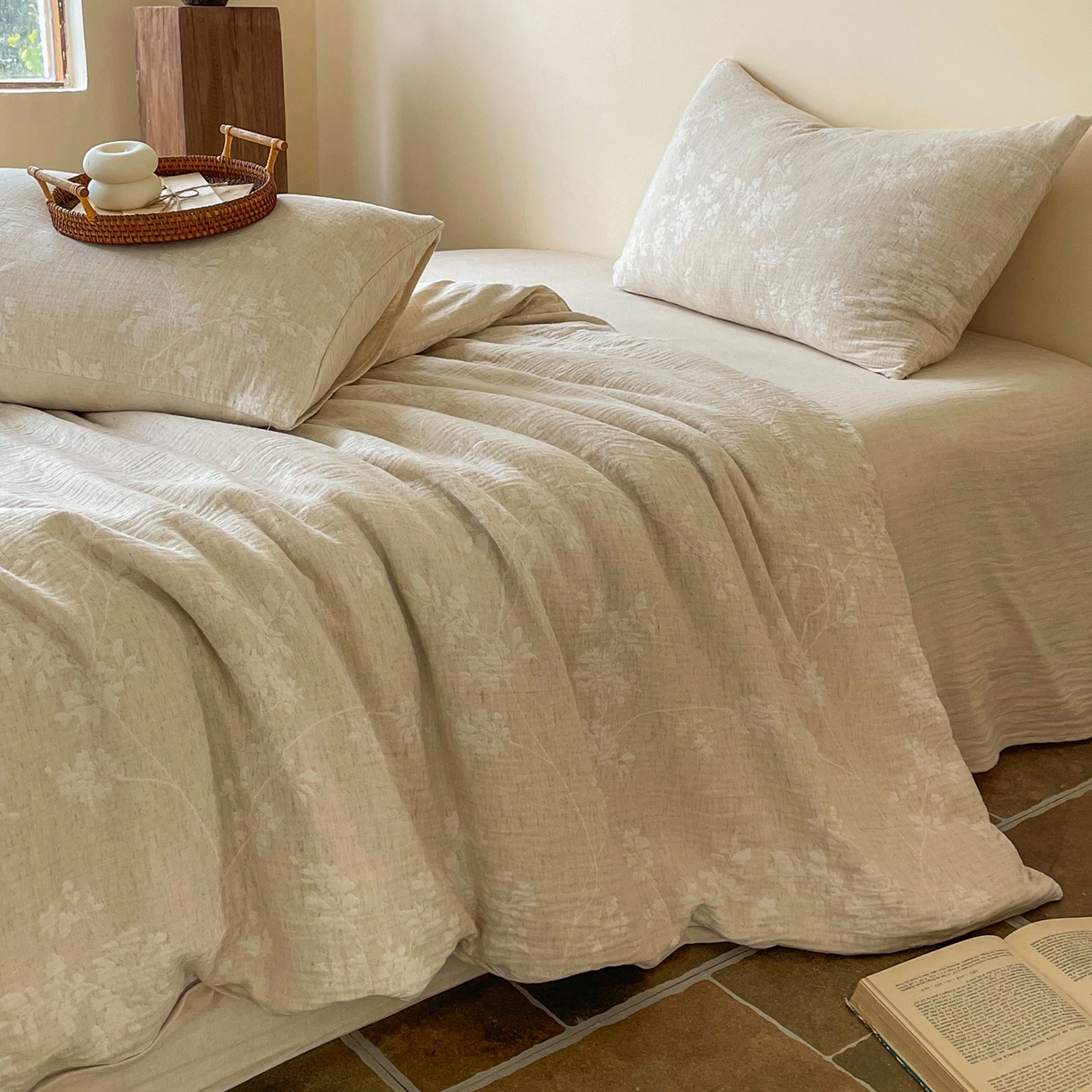 91家纺网 家纺一手货源 找家纺 梵克保罗 2026新款精选天然棉麻提花四件套 暗香