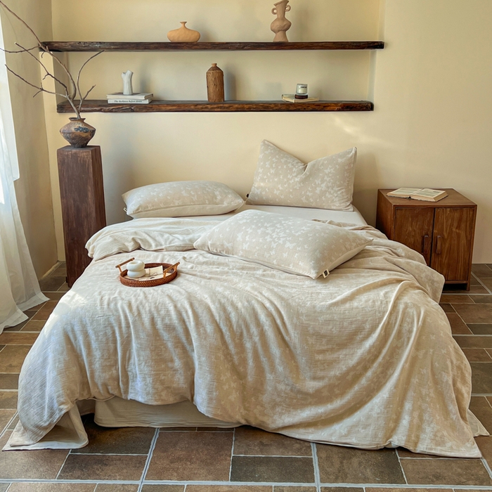 梵克保罗 2026新款精选天然棉麻提花四件套 蝶舞清风