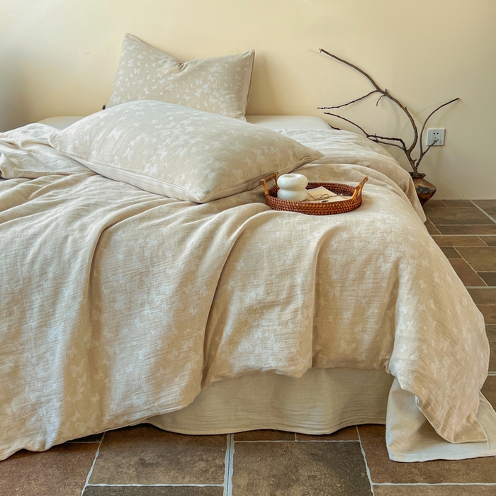 91家纺网 家纺一手货源 找家纺 梵克保罗 2026新款精选天然棉麻提花四件套 蝶舞清风