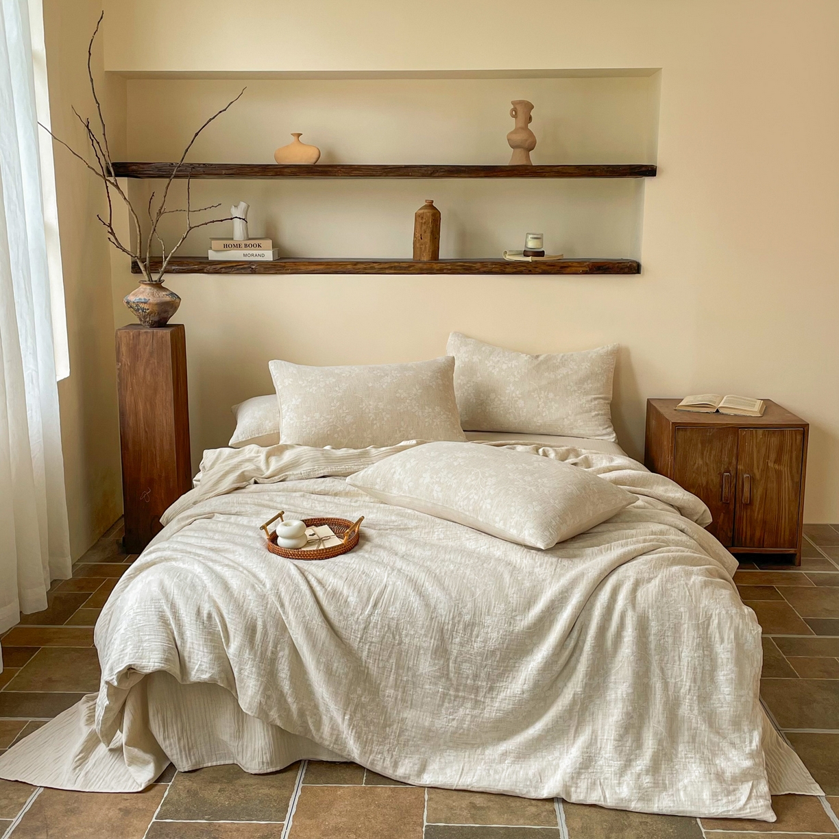 梵克保罗 2026新款精选天然棉麻提花四件套 陌上花开