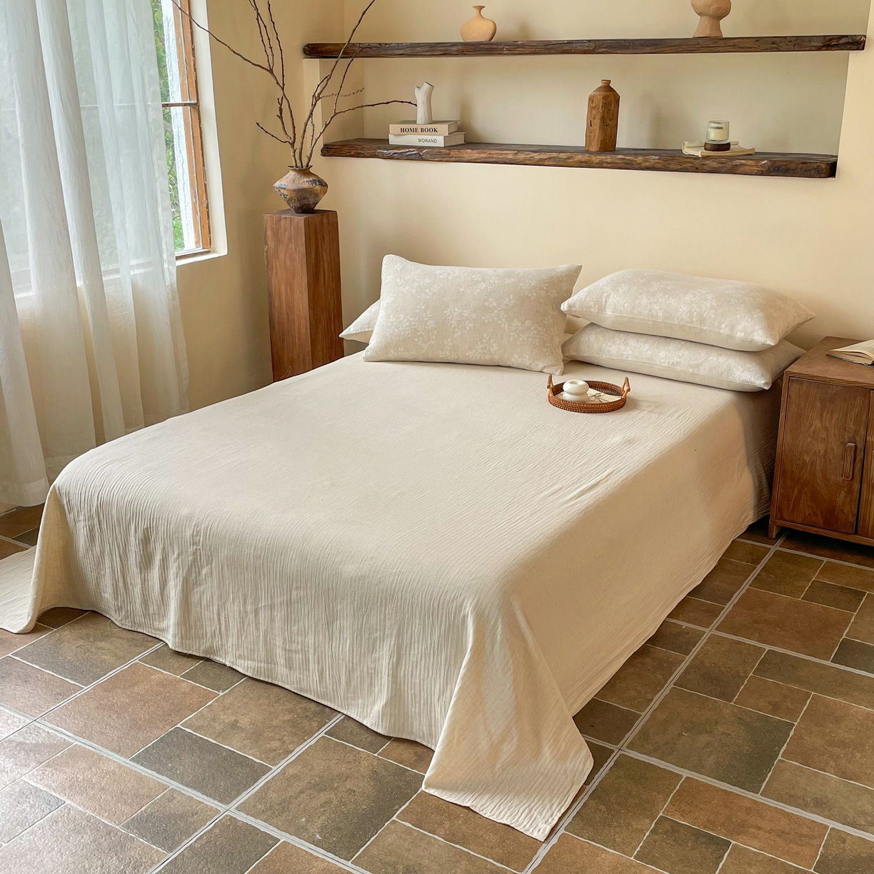 91家纺网 家纺一手货源 找家纺 梵克保罗 2026新款精选天然棉麻提花四件套 陌上花开