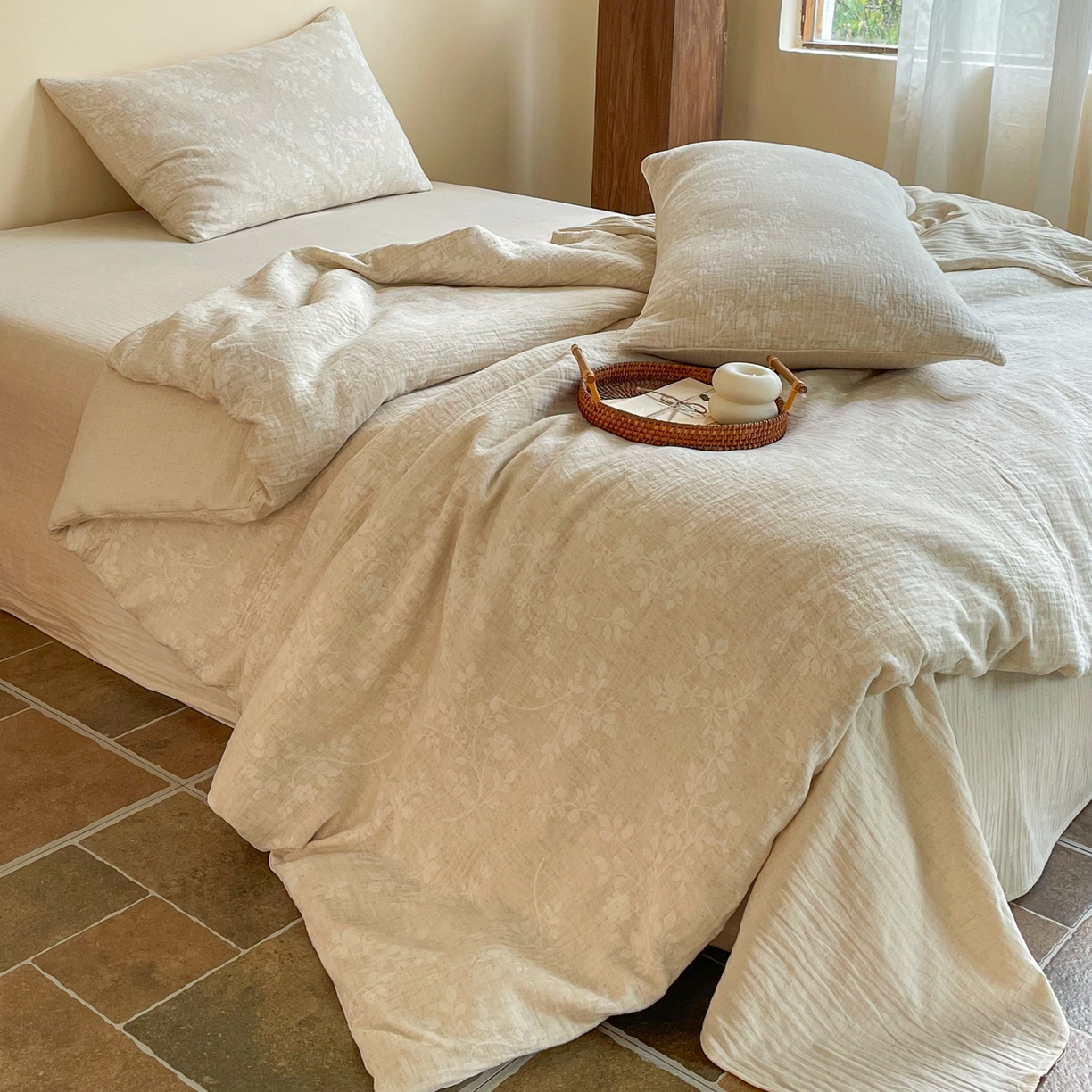 91家纺网 家纺一手货源 找家纺 梵克保罗 2026新款精选天然棉麻提花四件套 陌上花开