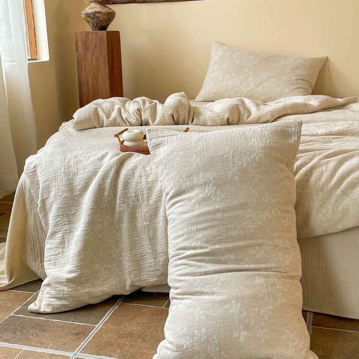 91家纺网 家纺一手货源 找家纺 梵克保罗 2026新款精选天然棉麻提花四件套 陌上花开