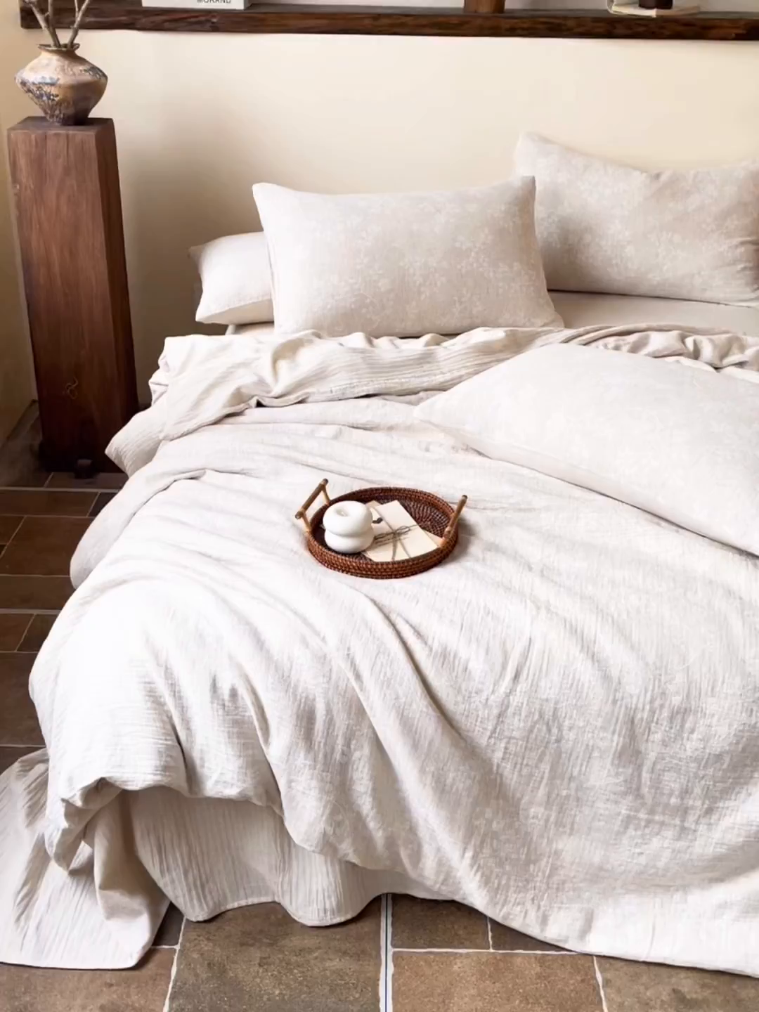 91家纺网 家纺一手货源 找家纺 梵克保罗 2026新款精选天然棉麻提花四件套 陌上花开