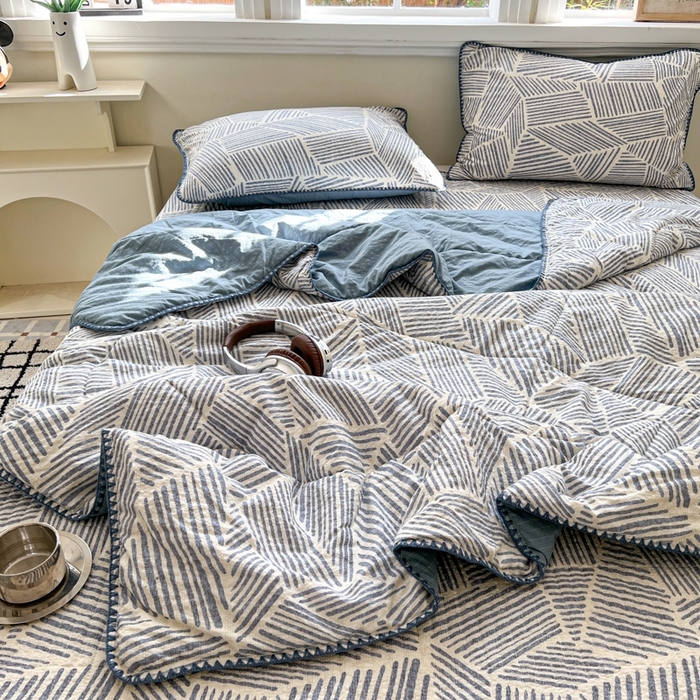 91家纺网 家纺一手货源 找家纺 （总）梵希雅 2026新款泡芙纱三角针床盖夏被四件套