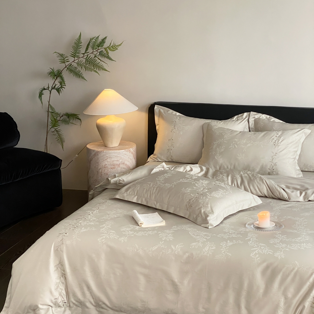 91家纺网 家纺一手货源 找家纺 （总）赫帛 2026春夏新款高端舒柔棉提花刺绣四件套-铃兰