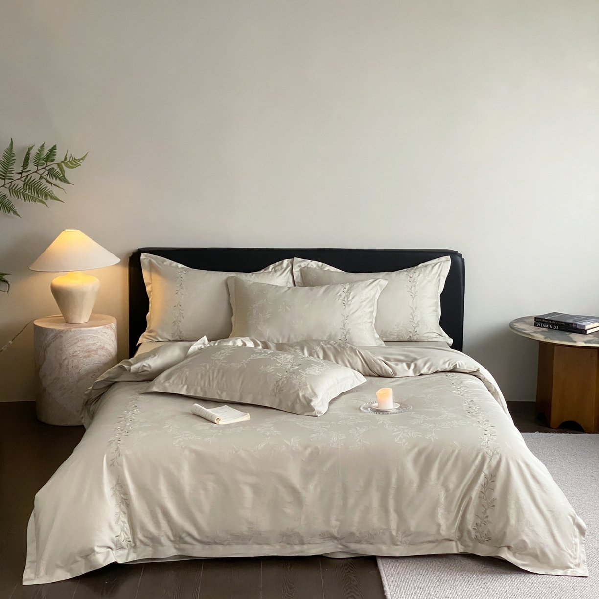 91家纺网 家纺一手货源 找家纺 赫帛 2026春夏新款高端舒柔棉提花刺绣四件套-铃兰 铃兰-嫩芽绿