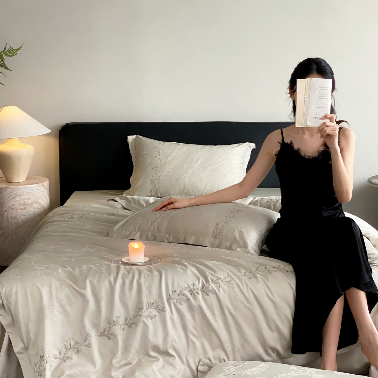 91家纺网 家纺一手货源 找家纺 赫帛 2026春夏新款高端舒柔棉提花刺绣四件套-铃兰 铃兰-嫩芽绿