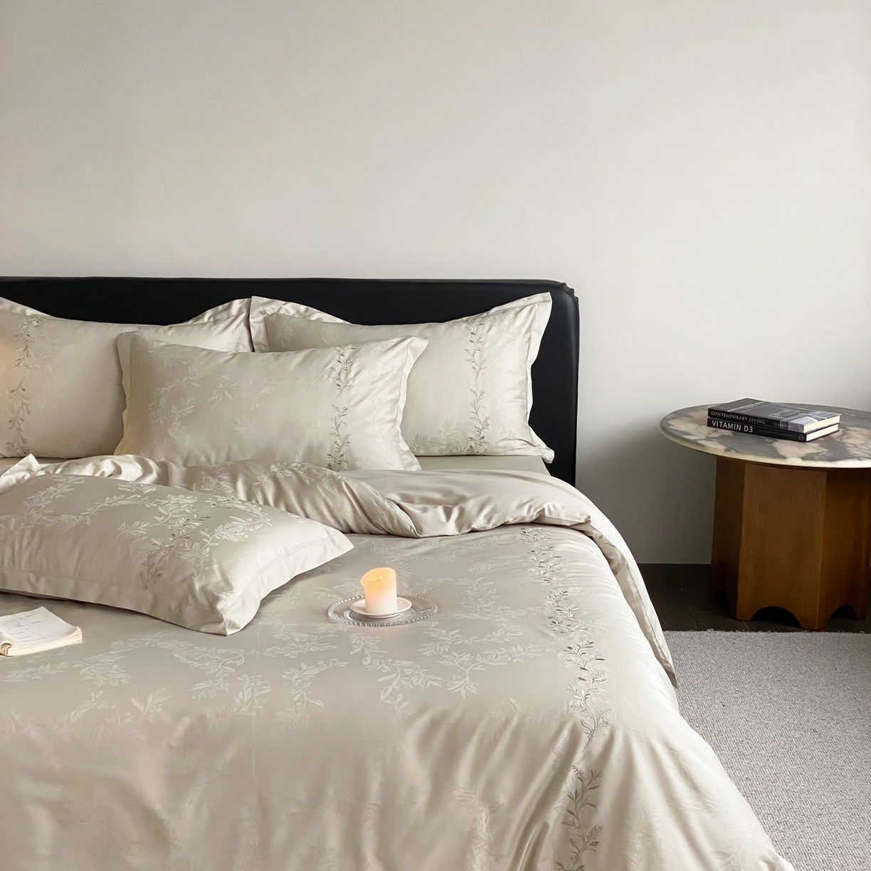 91家纺网 家纺一手货源 找家纺 赫帛 2026春夏新款高端舒柔棉提花刺绣四件套-铃兰 铃兰-嫩芽绿