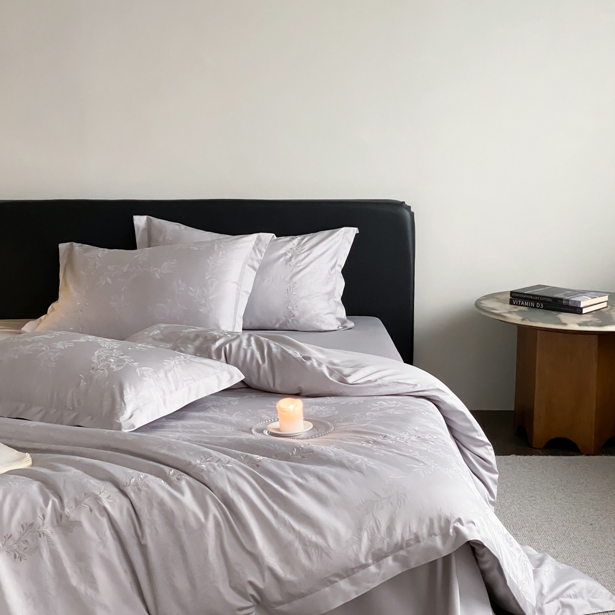 91家纺网 家纺一手货源 找家纺 赫帛 2026春夏新款高端舒柔棉提花刺绣四件套-铃兰 铃兰-藕灰色