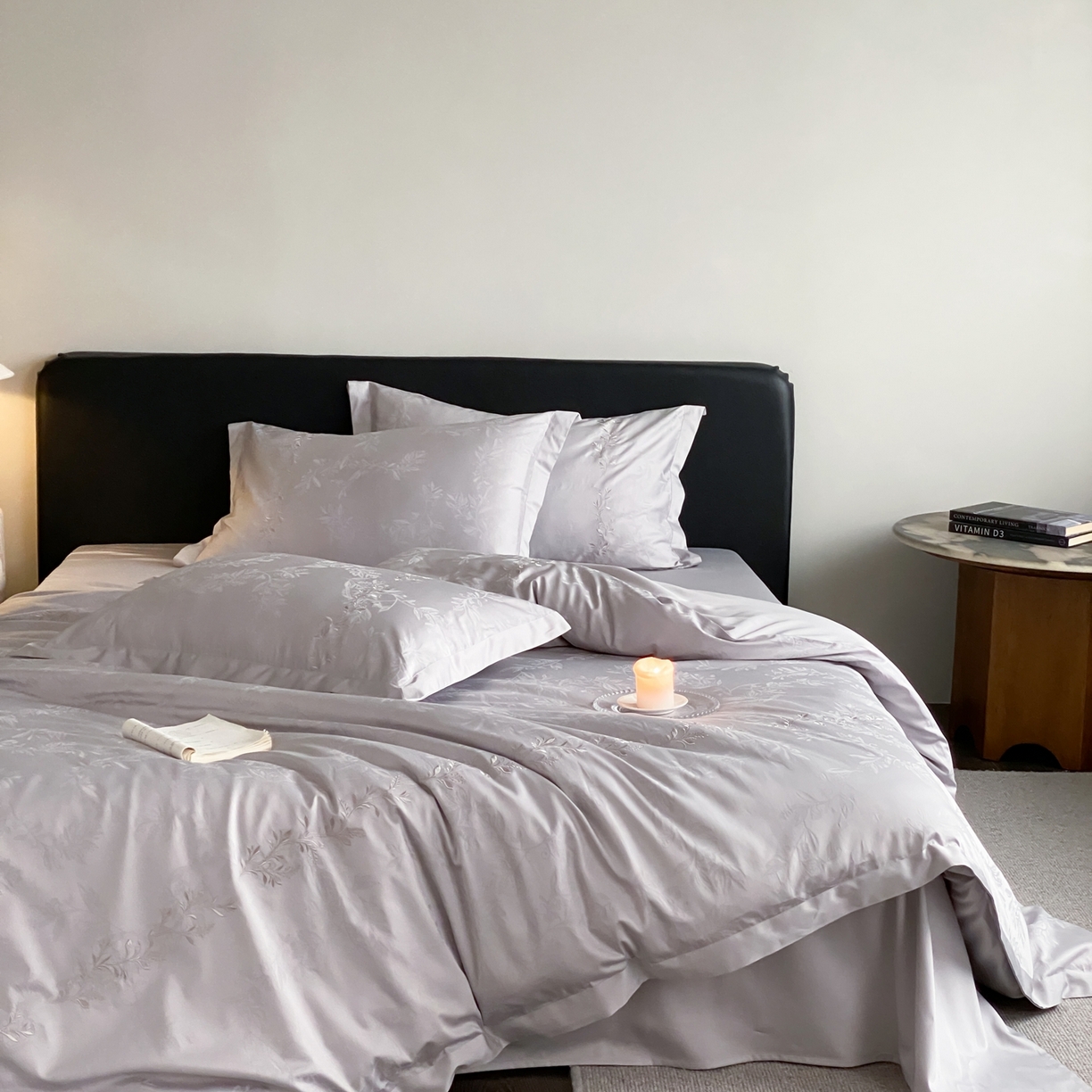 91家纺网 家纺一手货源 找家纺 赫帛 2026春夏新款高端舒柔棉提花刺绣四件套-铃兰 铃兰-藕灰色