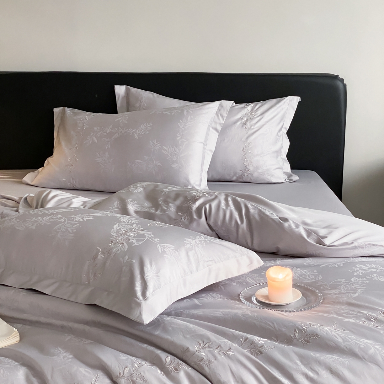 91家纺网 家纺一手货源 找家纺 赫帛 2026春夏新款高端舒柔棉提花刺绣四件套-铃兰 铃兰-藕灰色