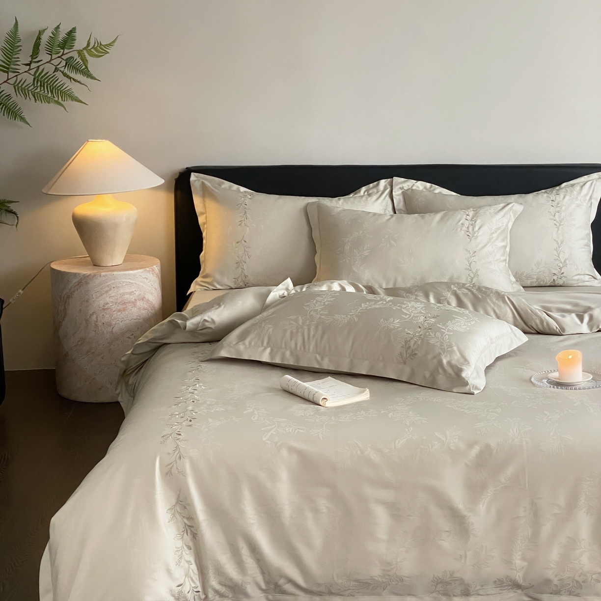 赫帛 2026春夏新款高端舒柔棉提花刺绣四件套-铃兰 铃兰-嫩芽绿