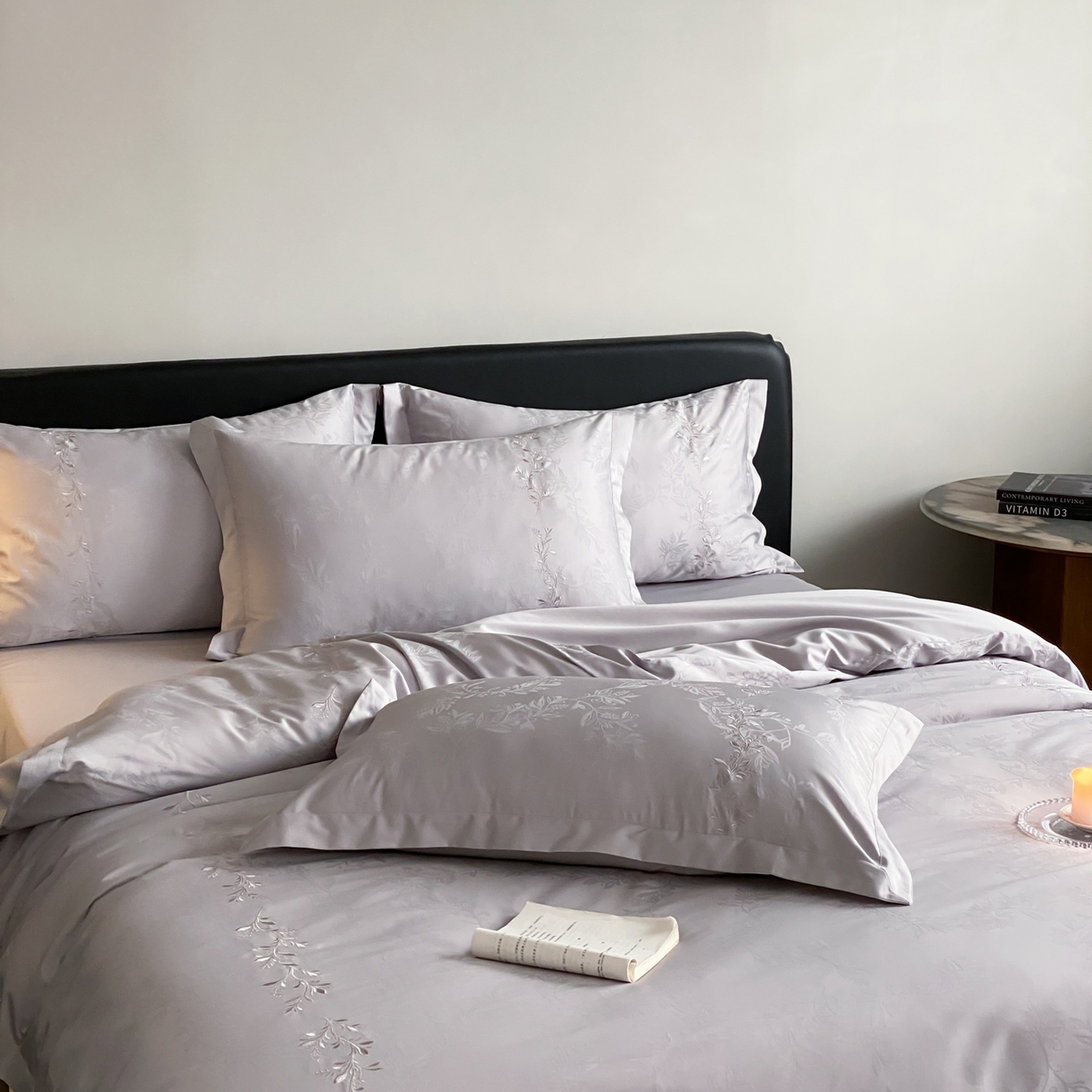 91家纺网 家纺一手货源 找家纺 赫帛 2026春夏新款高端舒柔棉提花刺绣四件套-铃兰 铃兰-藕灰色