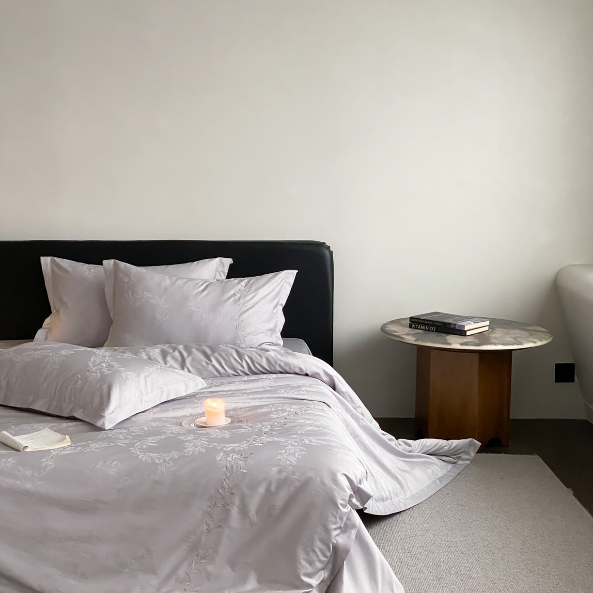 91家纺网 家纺一手货源 找家纺 赫帛 2026春夏新款高端舒柔棉提花刺绣四件套-铃兰 铃兰-藕灰色