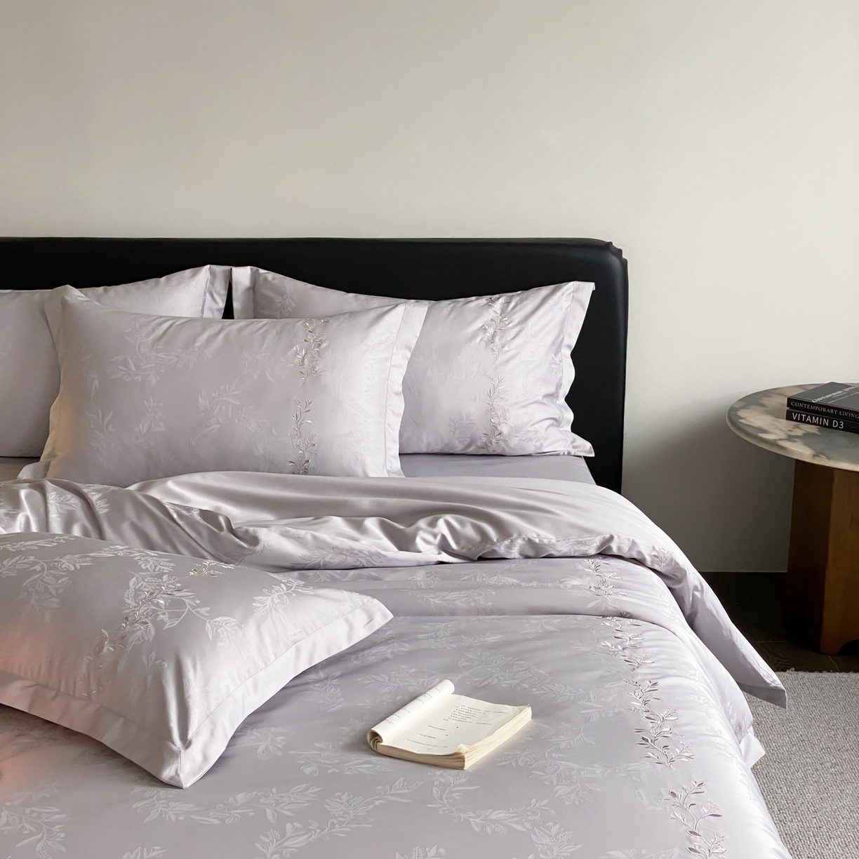 91家纺网 家纺一手货源 找家纺 赫帛 2026春夏新款高端舒柔棉提花刺绣四件套-铃兰 铃兰-藕灰色