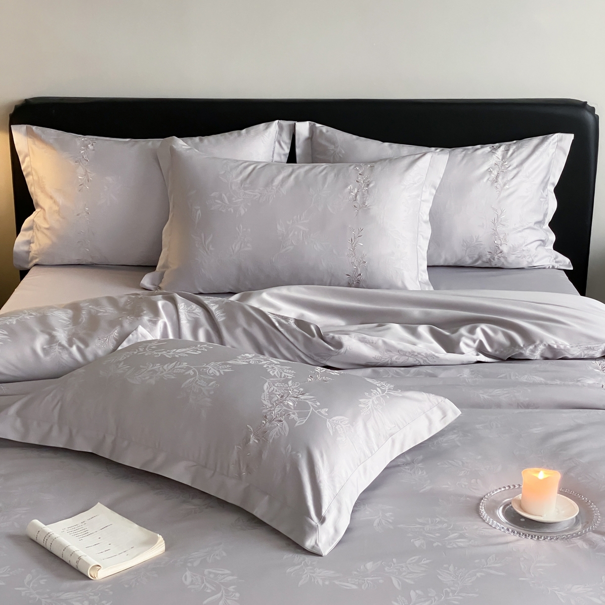 91家纺网 家纺一手货源 找家纺 赫帛 2026春夏新款高端舒柔棉提花刺绣四件套-铃兰 铃兰-藕灰色