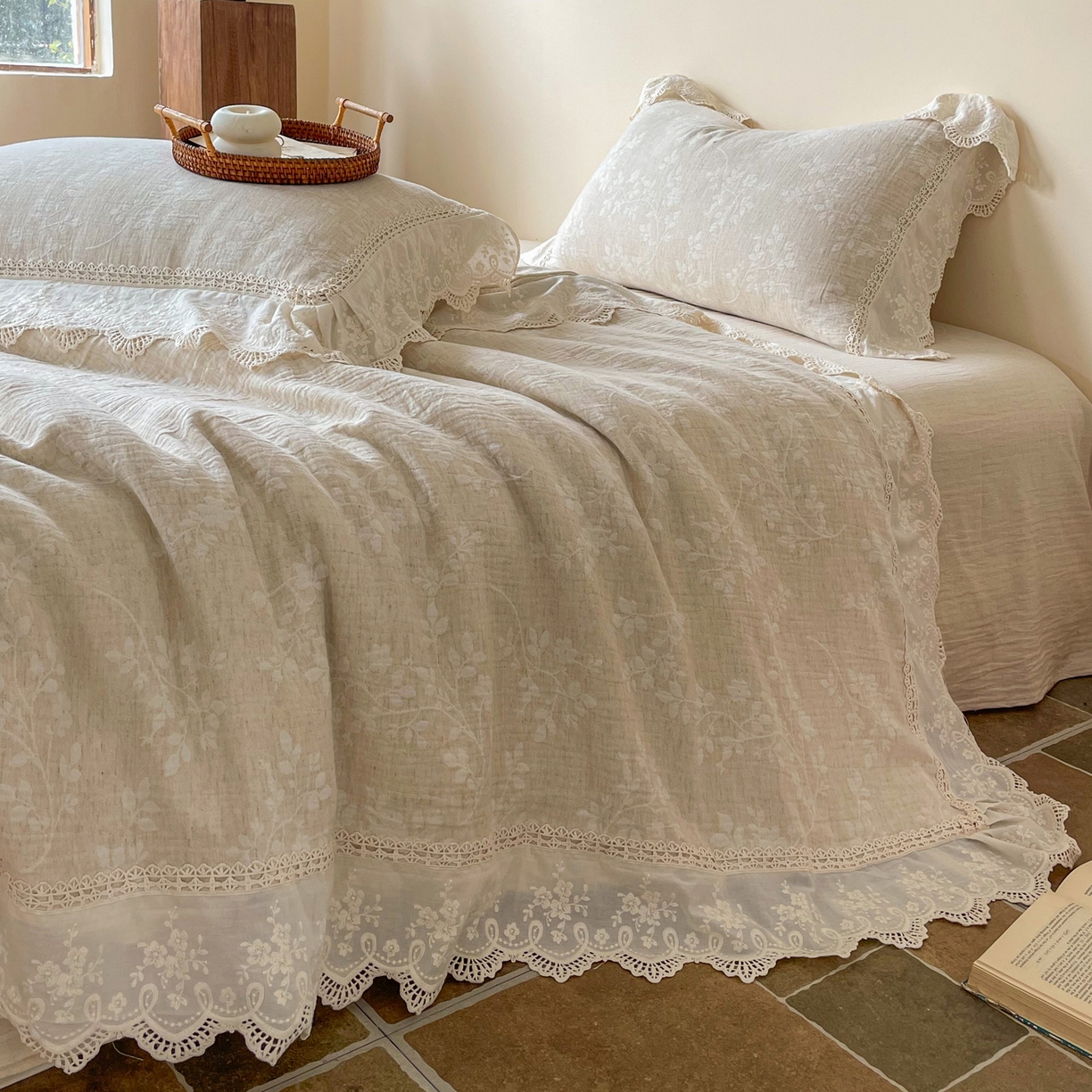 91家纺网 家纺一手货源 找家纺 （总）梵克保罗 2026新款棉麻提花四件套（花边款）