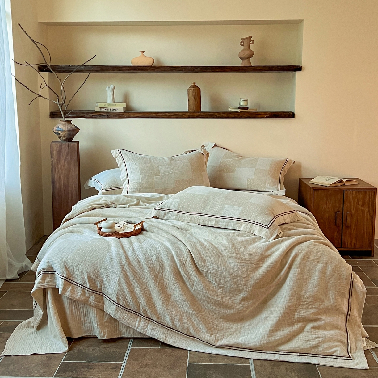 91家纺网 家纺一手货源 找家纺 （总）梵克保罗 2026新款棉麻提花四件套（花边款）