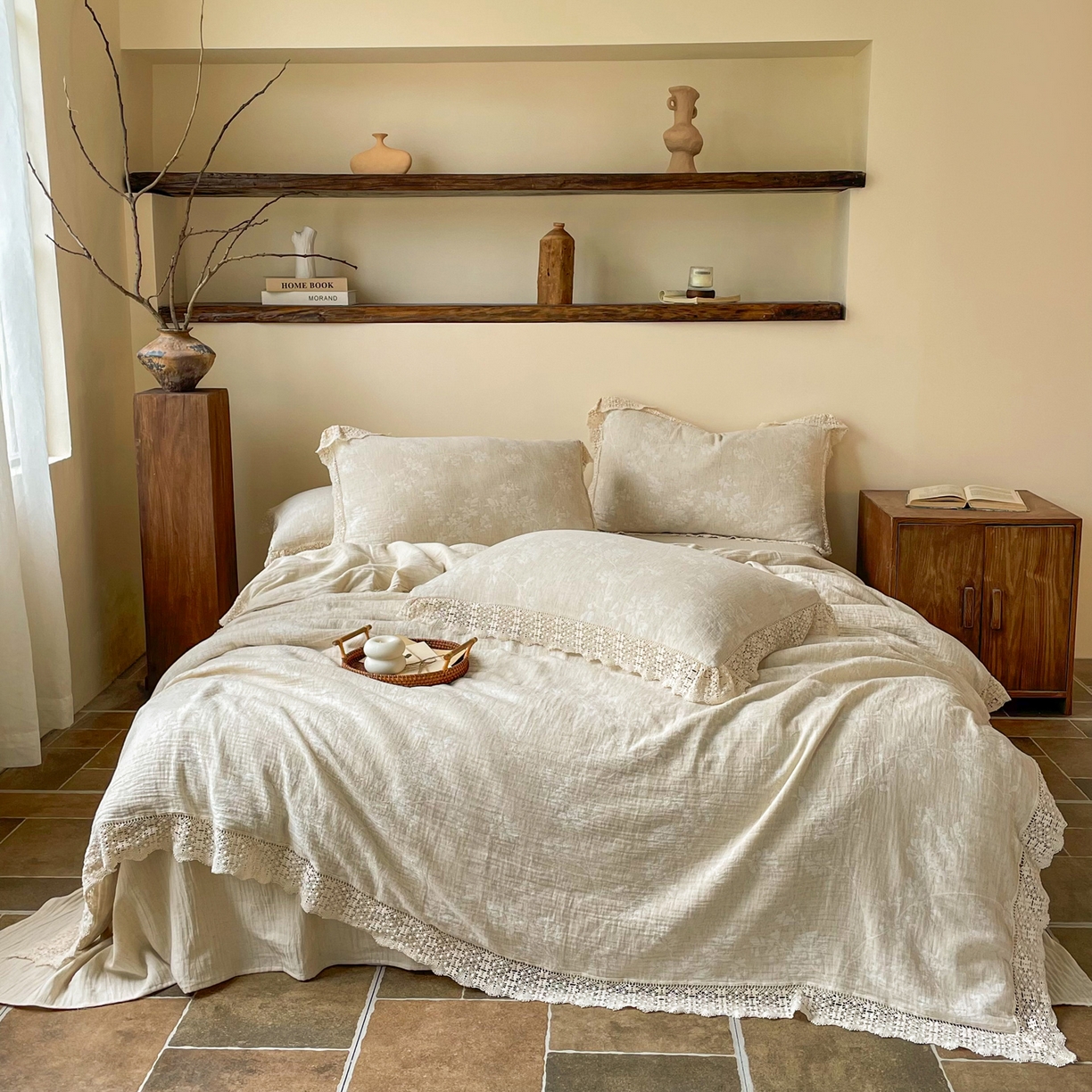 91家纺网 家纺一手货源 找家纺 （总）梵克保罗 2026新款棉麻提花四件套（花边款）