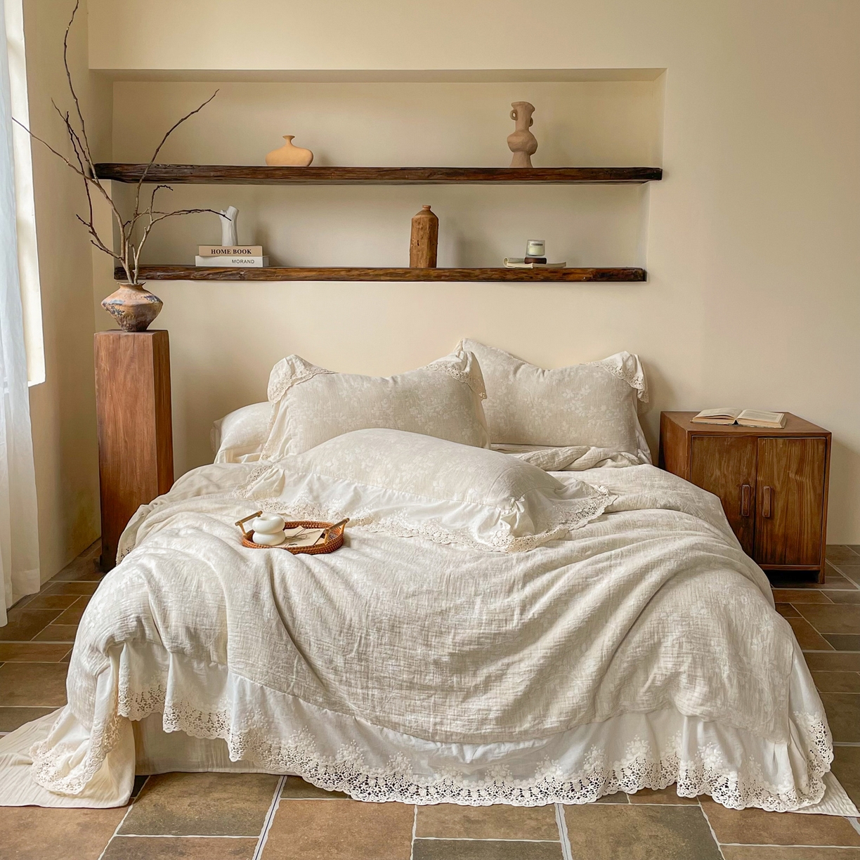 梵克保罗 2026新款棉麻提花四件套（花边款） 浮生梦