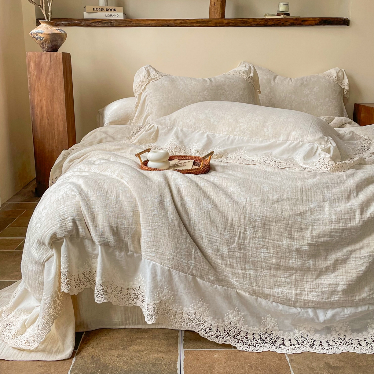 91家纺网 家纺一手货源 找家纺 梵克保罗 2026新款棉麻提花四件套（花边款） 浮生梦