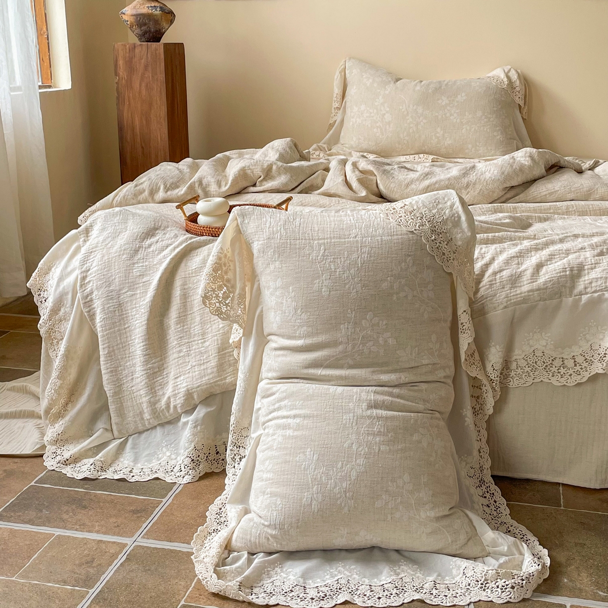 91家纺网 家纺一手货源 找家纺 梵克保罗 2026新款棉麻提花四件套（花边款） 浮生梦