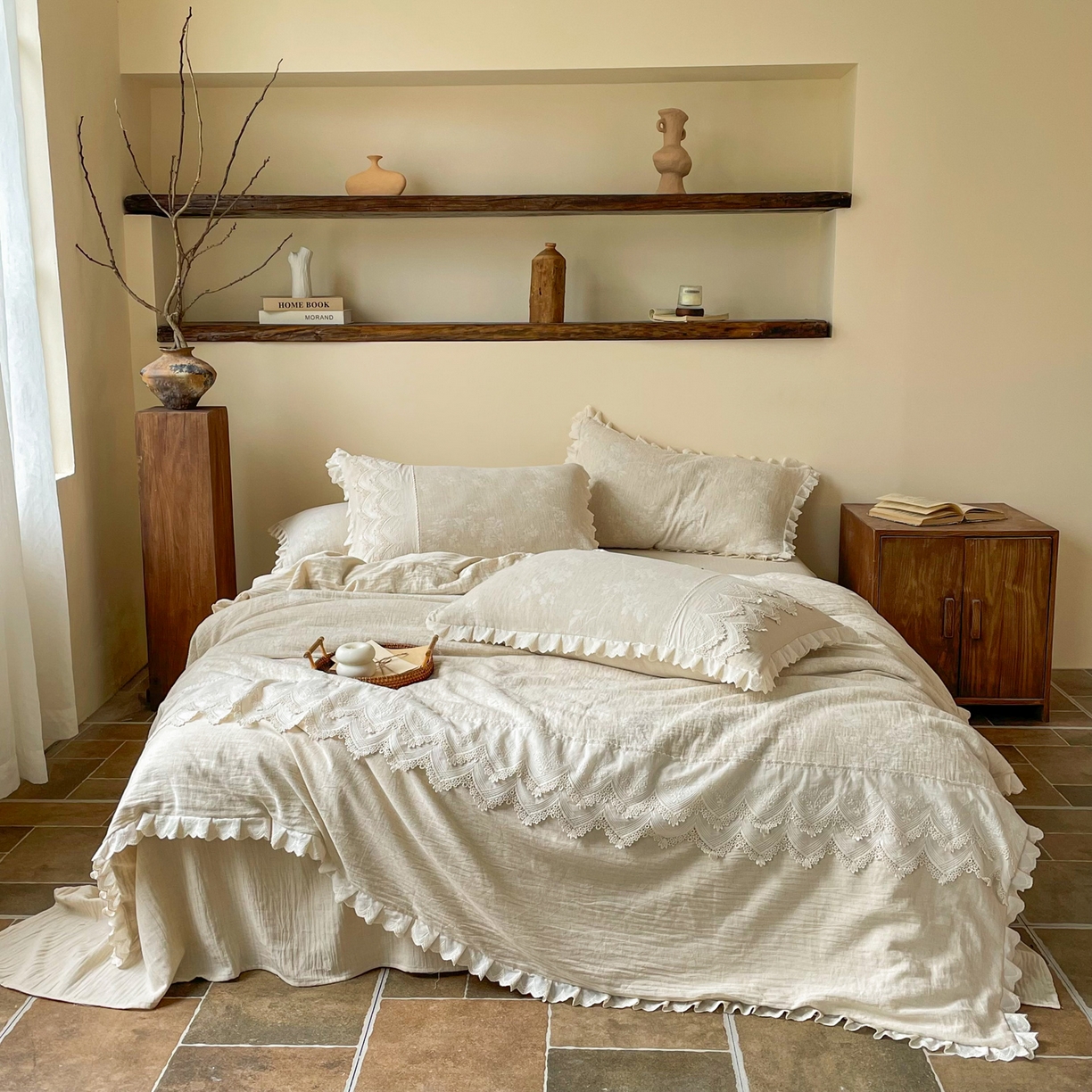 梵克保罗 2026新款棉麻提花四件套（花边款） 花影序