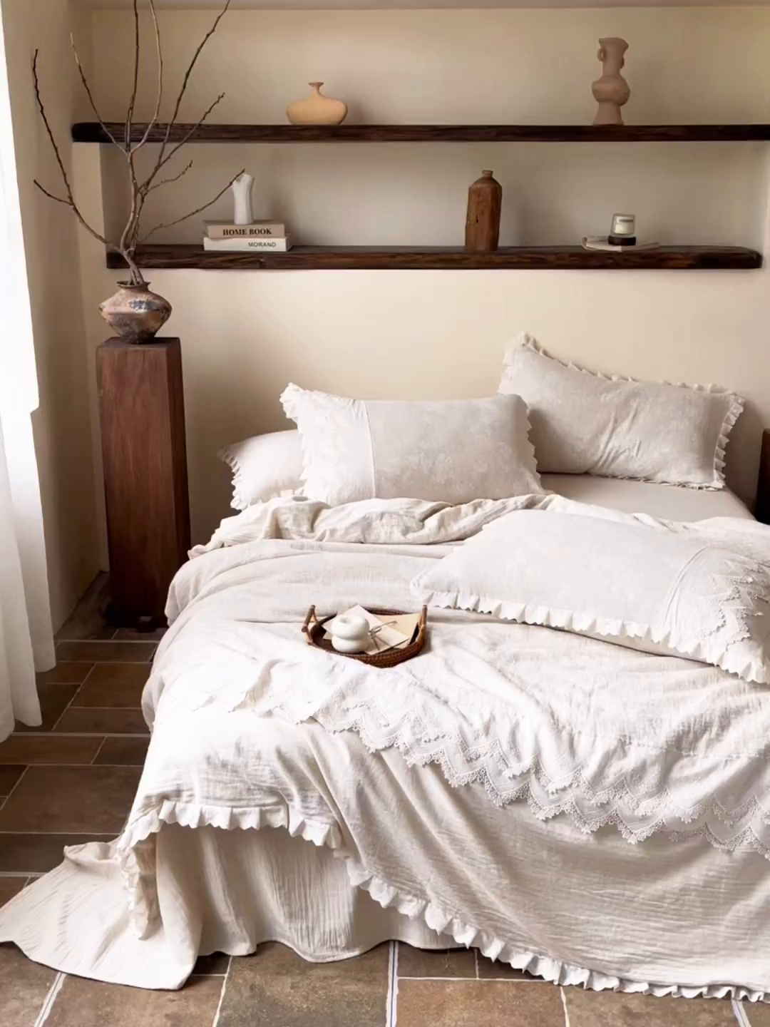 91家纺网 家纺一手货源 找家纺 梵克保罗 2026新款棉麻提花四件套（花边款） 花影序