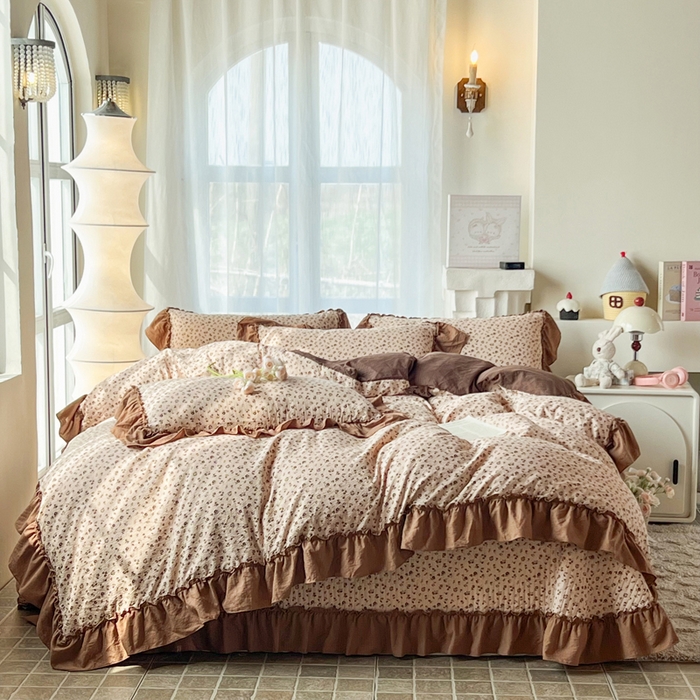 91家纺网 家纺一手货源 找家纺 梵克保罗 2026新款云感双层纱床盖四件套 旧橡果花事