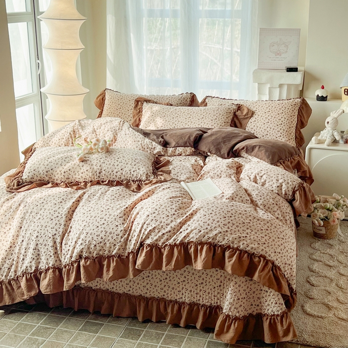 91家纺网 家纺一手货源 找家纺 梵克保罗 2026新款云感双层纱床盖四件套 旧橡果花事