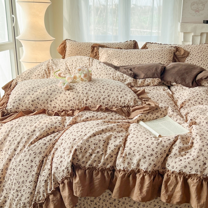 91家纺网 家纺一手货源 找家纺 梵克保罗 2026新款云感双层纱床盖四件套 旧橡果花事